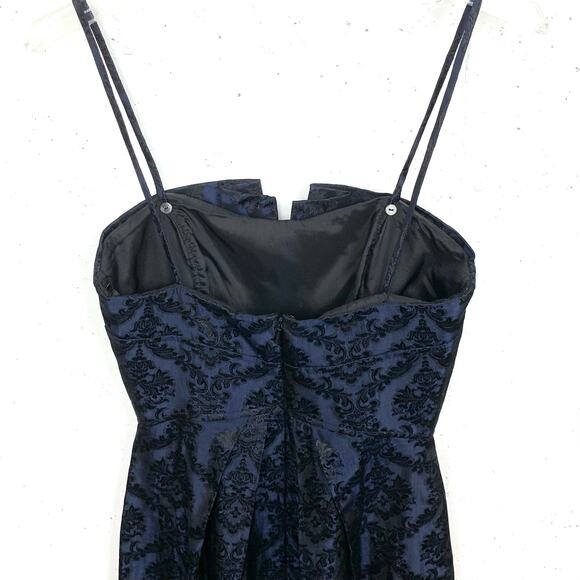 Watters & Watters Navy Brocade Satin Dress Convertible Strapless Textured Size 6 - Picture 9 of 11